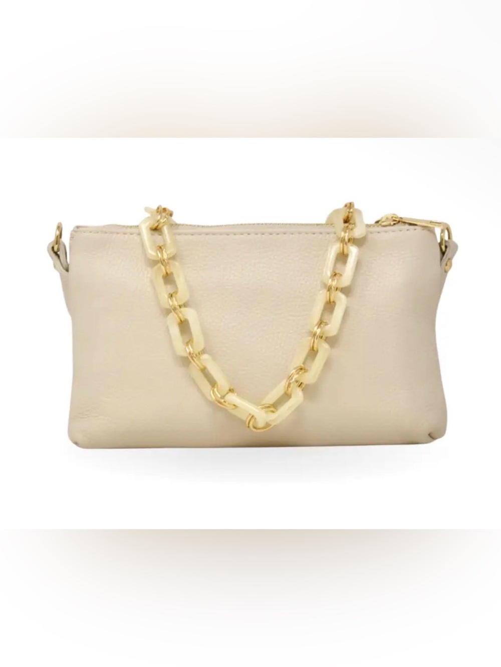 German Fuentes leather Cream Chain-Handle Women's Shoulder Italian Bag NWT